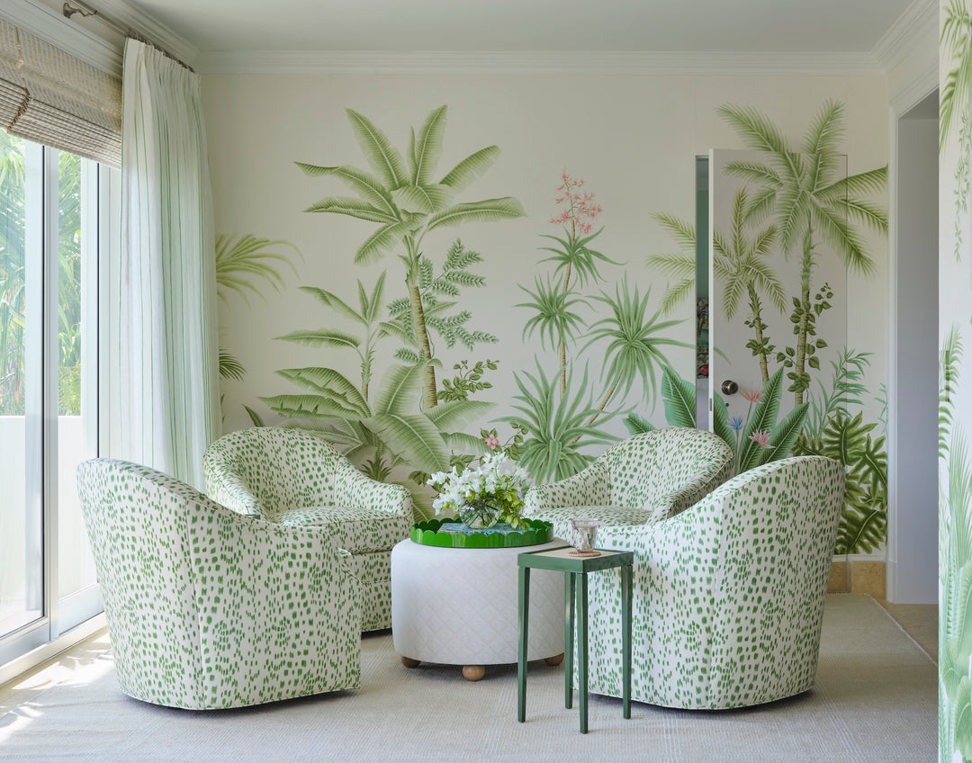 Grove hand-painted wallpaper, installed interior view