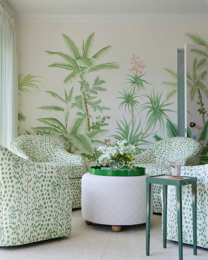 Grove hand-painted wallpaper, installed interior view, alternate view 2