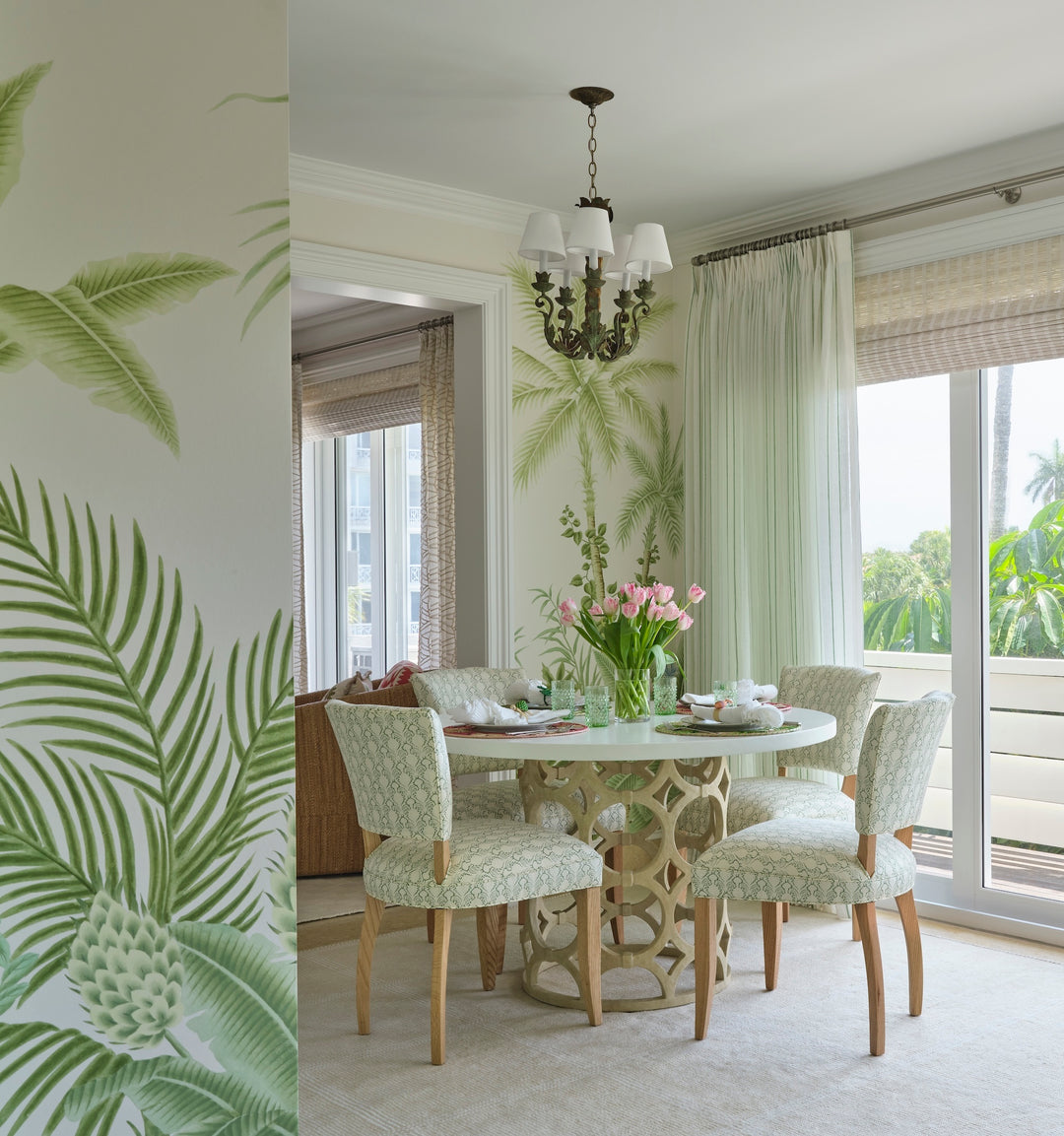 Grove hand-painted wallpaper, installed interior view, alternate view 3
